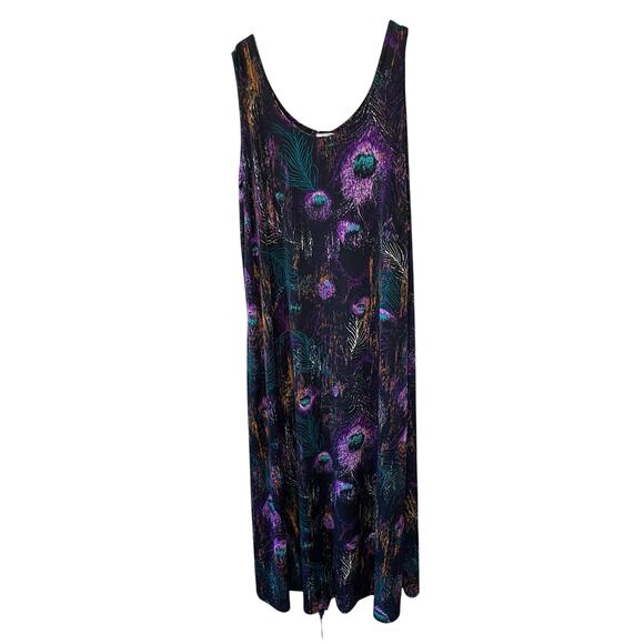 Jostar Y2K Boho Whimsy Goth Peacock Black Purple Blue Stretch Maxi Tank Dress XL - Picture 1 of 12